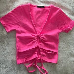 Hot pink tie crop top